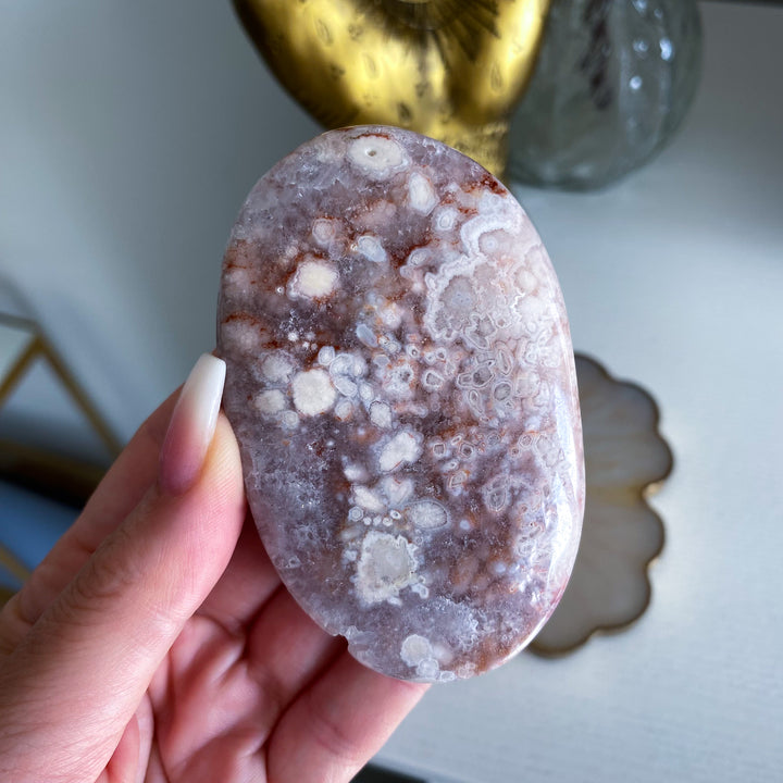 Large Pink Amethyst with Flower Agate Palm 
