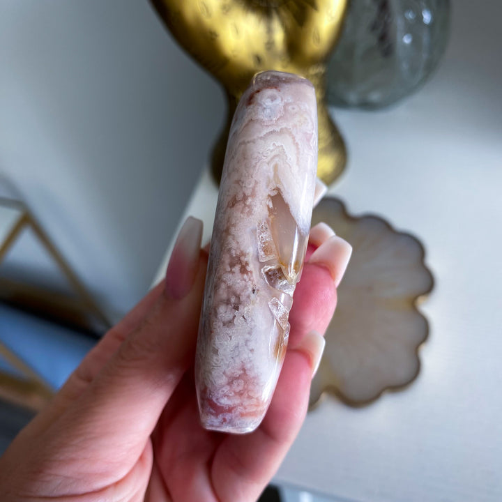 Large Pink Amethyst with Flower Agate Palm 