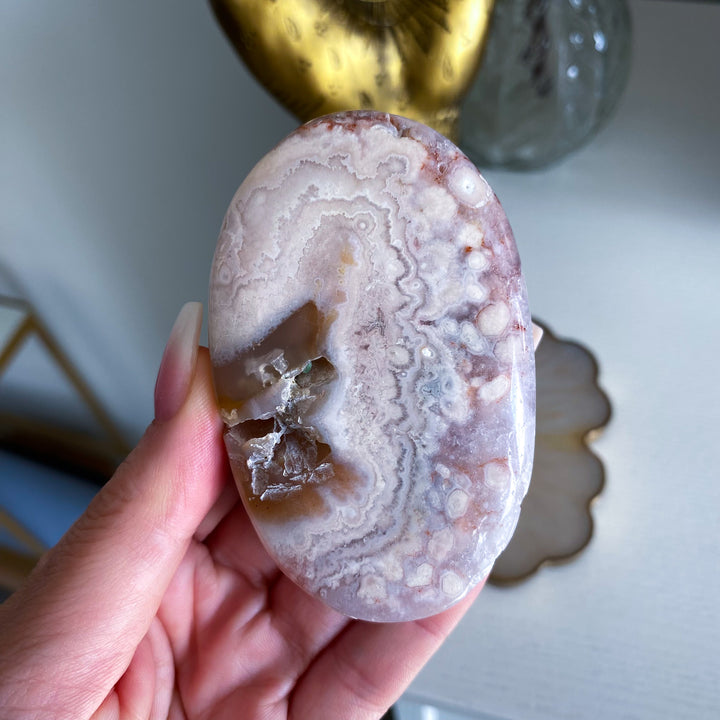 Large Pink Amethyst with Flower Agate Palm 