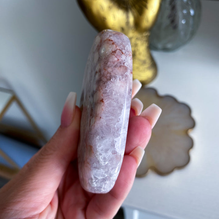 Large Pink Amethyst with Flower Agate Palm 