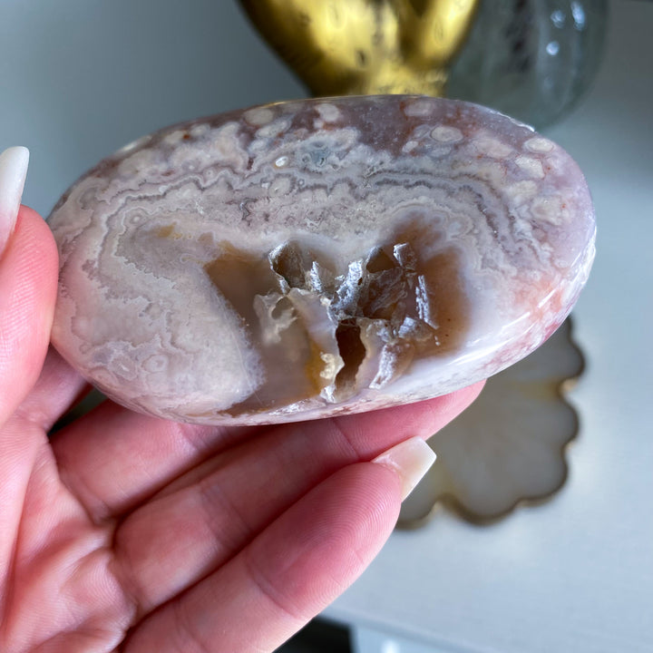 Large Pink Amethyst with Flower Agate Palm 