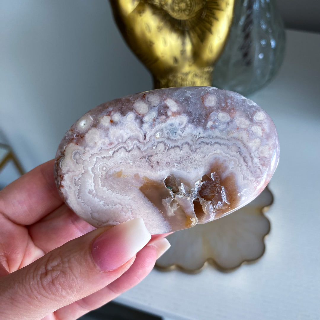 Large Pink Amethyst with Flower Agate Palm 