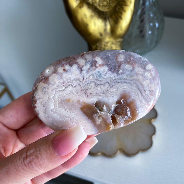 Large Pink Amethyst with Flower Agate Palm 