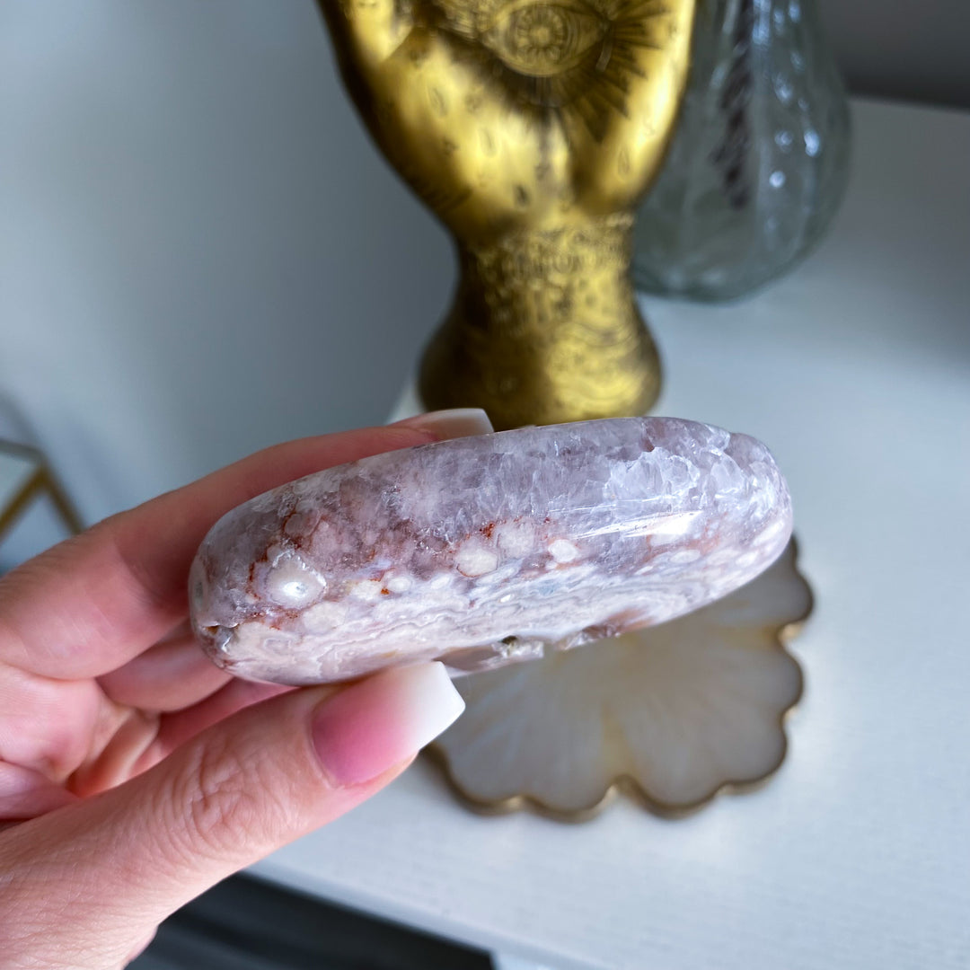 Large Pink Amethyst with Flower Agate Palm 