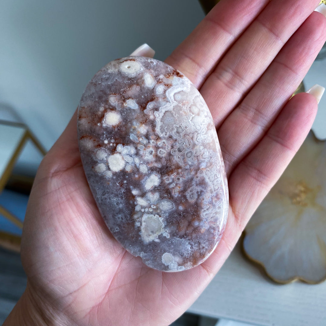 Large Pink Amethyst with Flower Agate Palm 