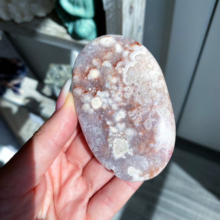 Large Pink Amethyst with Flower Agate Palm 
