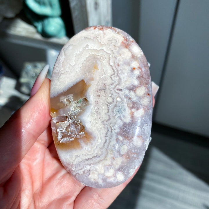 Large Pink Amethyst with Flower Agate Palm 
