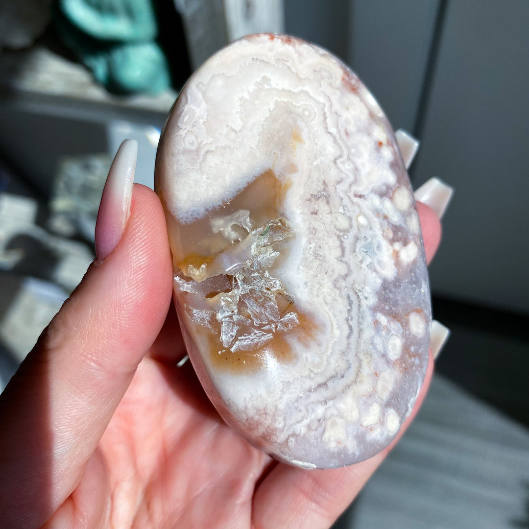 Large Pink Amethyst with Flower Agate Palm 