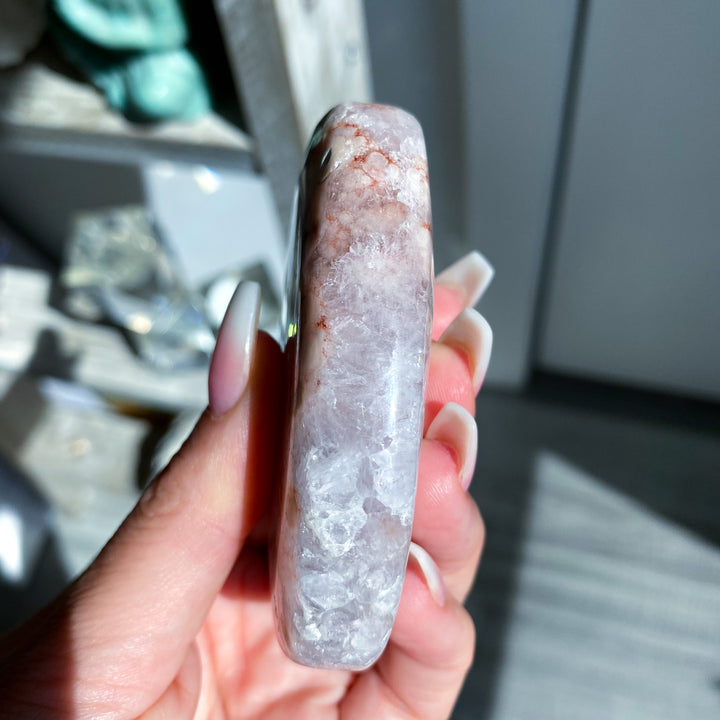 Large Pink Amethyst with Flower Agate Palm 