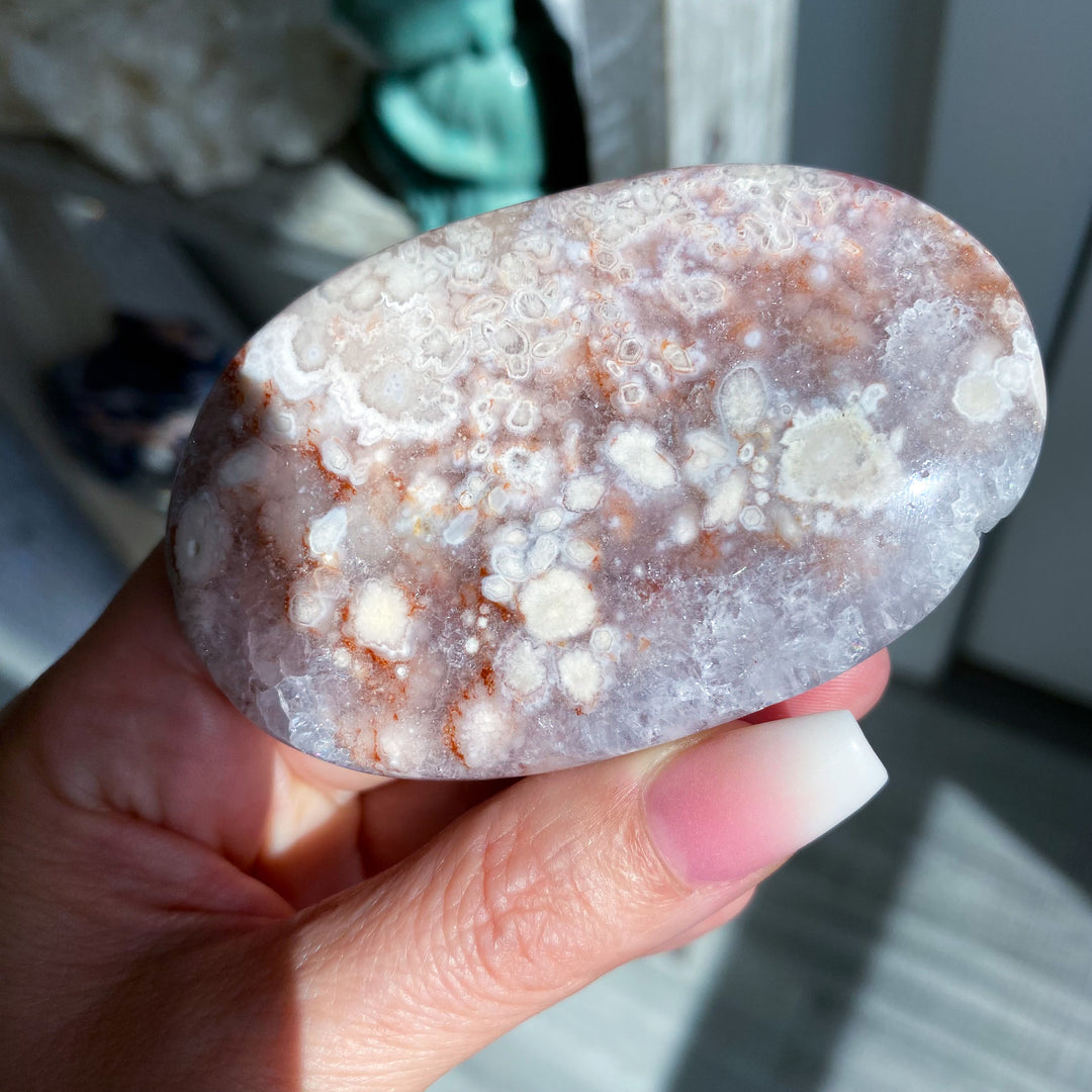 Large Pink Amethyst with Flower Agate Palm 