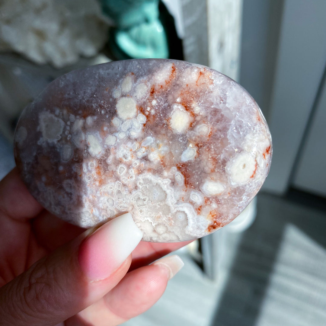 Large Pink Amethyst with Flower Agate Palm 