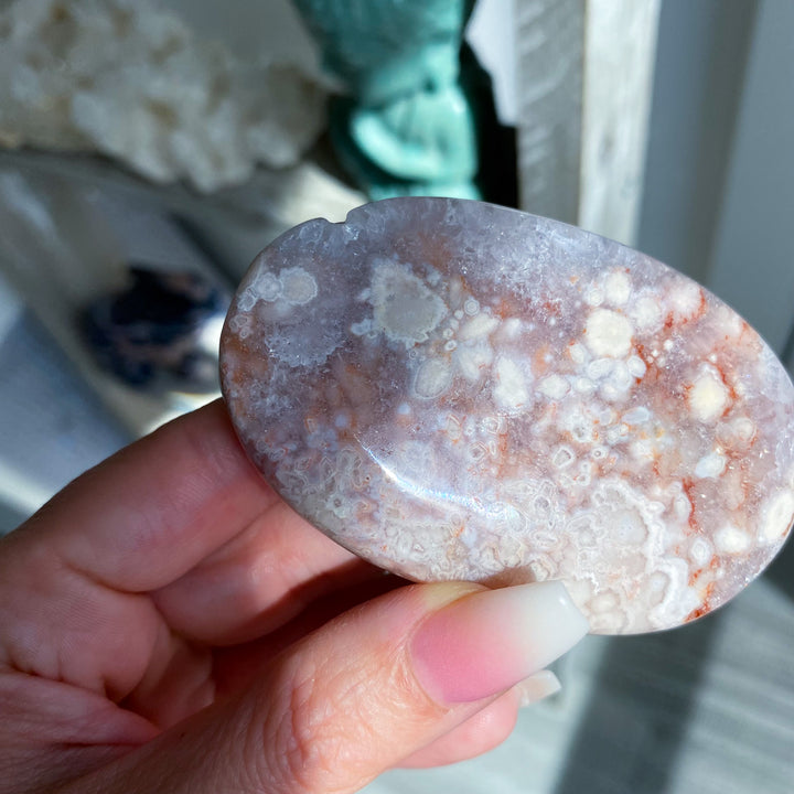 Large Pink Amethyst with Flower Agate Palm 