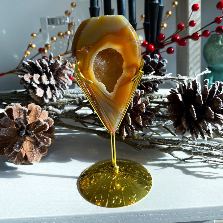 Orange Druzy Agate on Stand