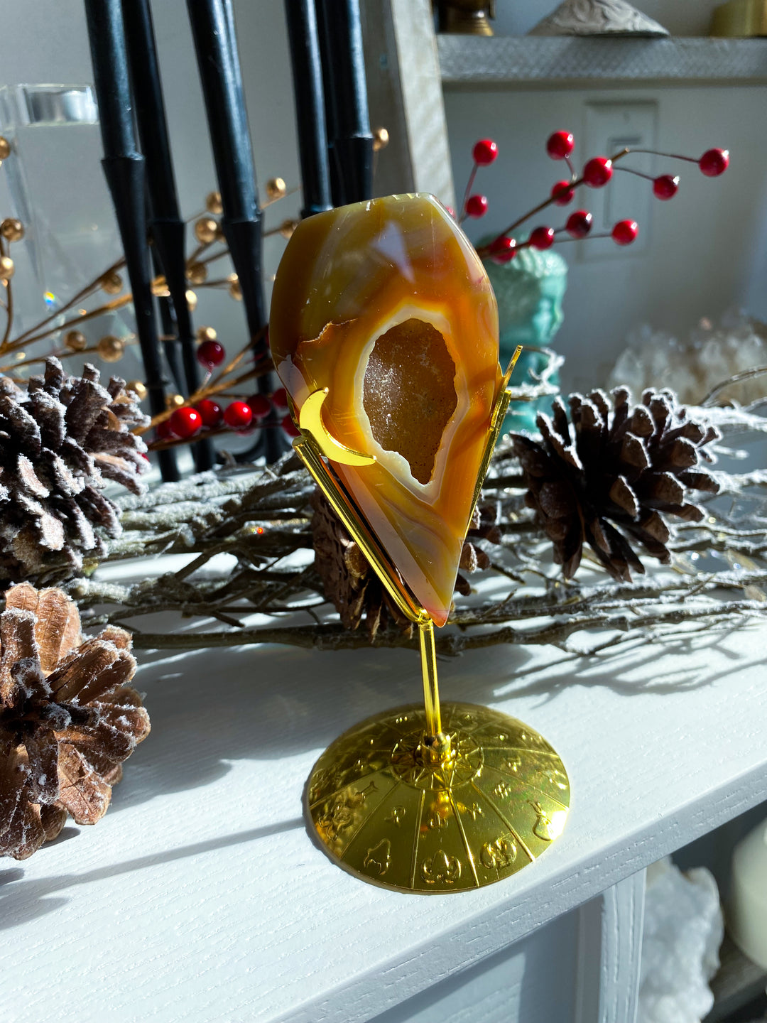 Orange Druzy Agate on Stand