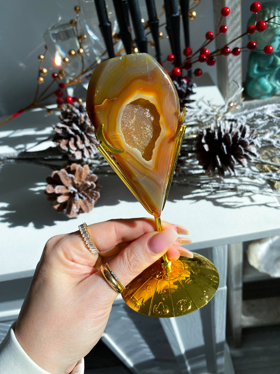 Orange Druzy Agate on Stand