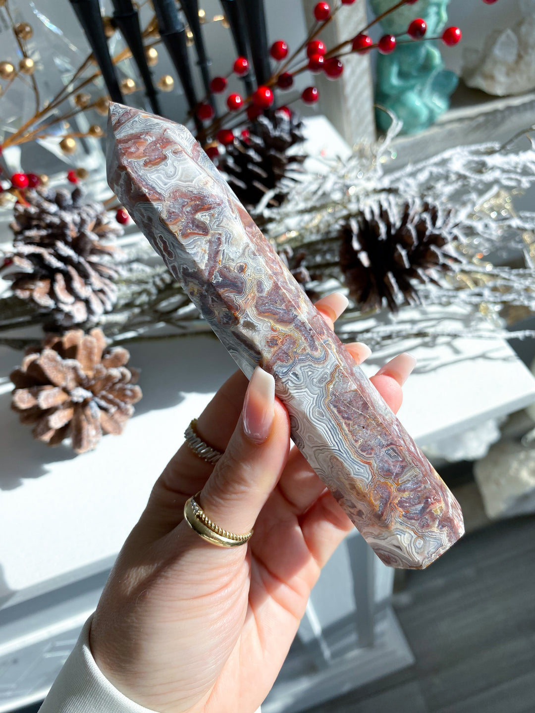 Mexican Crazy Lace Agate Tower 6"