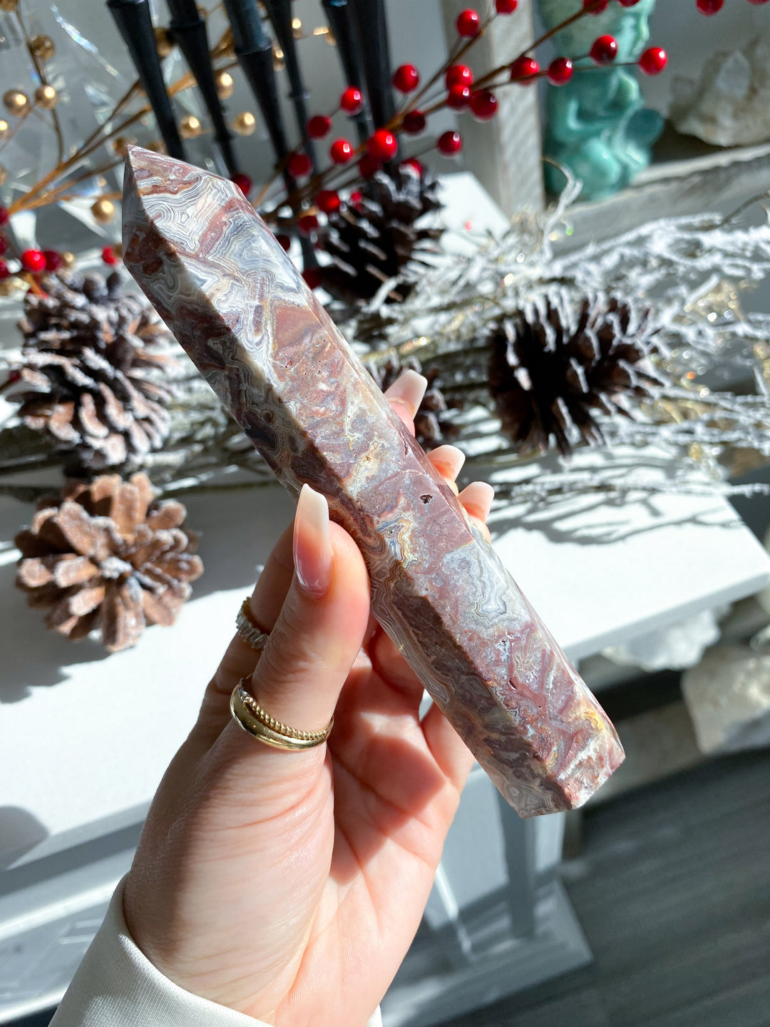 Mexican Crazy Lace Agate Tower 6"