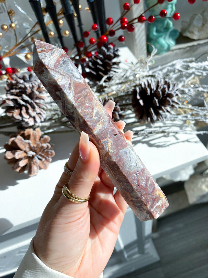 Mexican Crazy Lace Agate Tower 6"