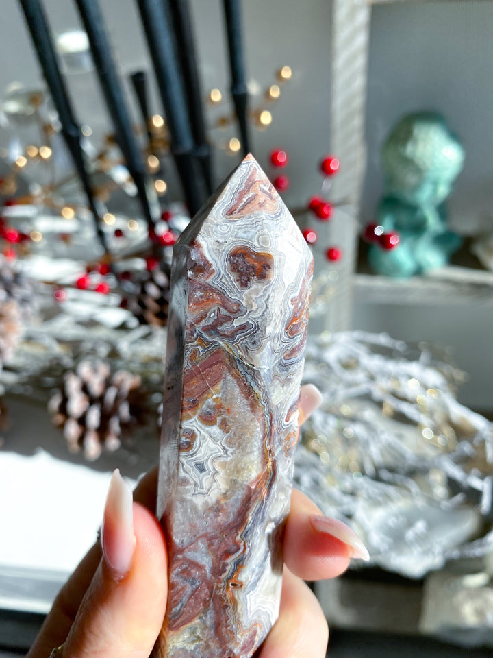 Mexican Crazy Lace Agate Tower 6"