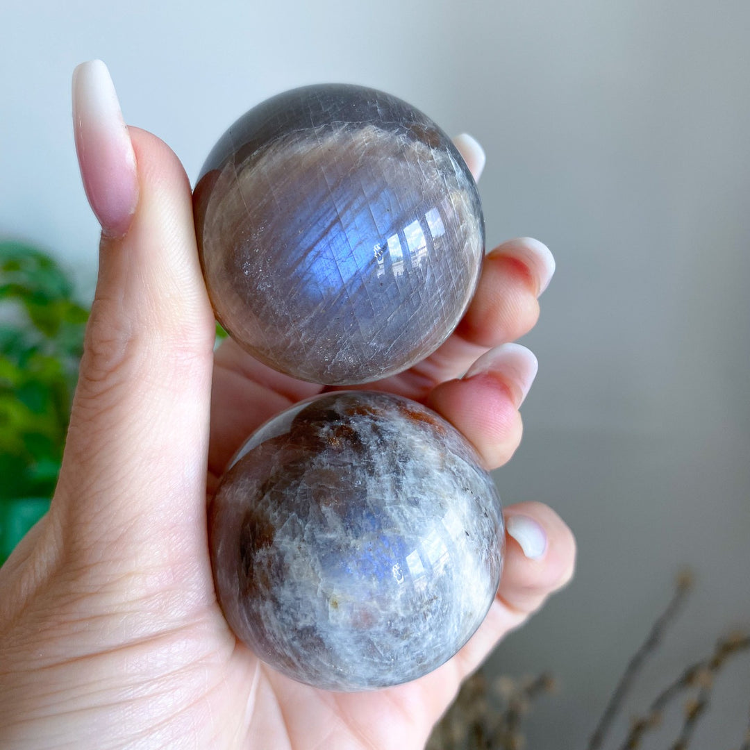 Blue Flash Moonstone Sphere w/ Sunstone or Candy Glitter