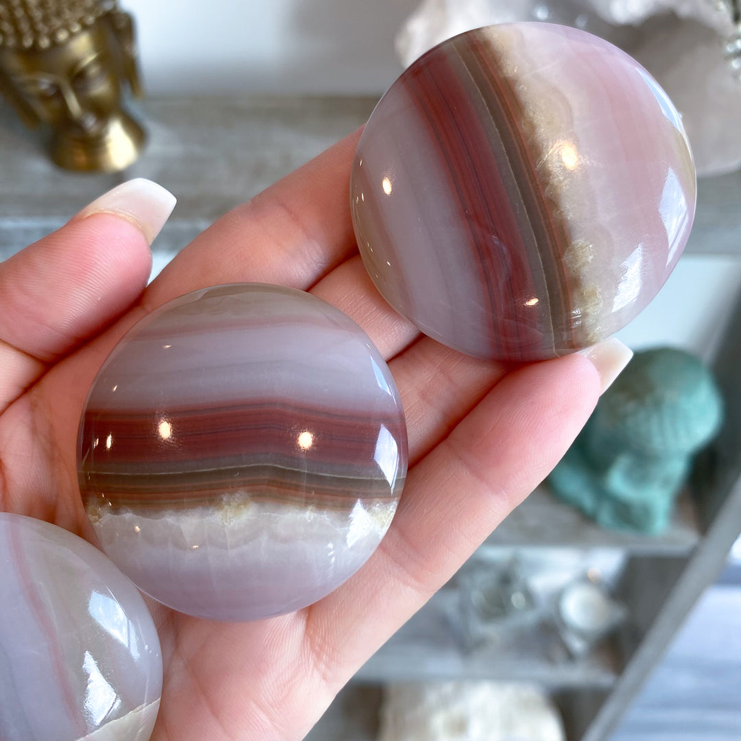 Large Banded Pink Onyx Coin