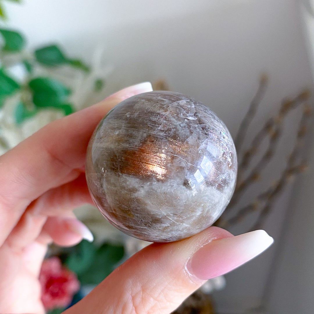 Blue Flash Moonstone Sphere w/ Sunstone or Candy Glitter