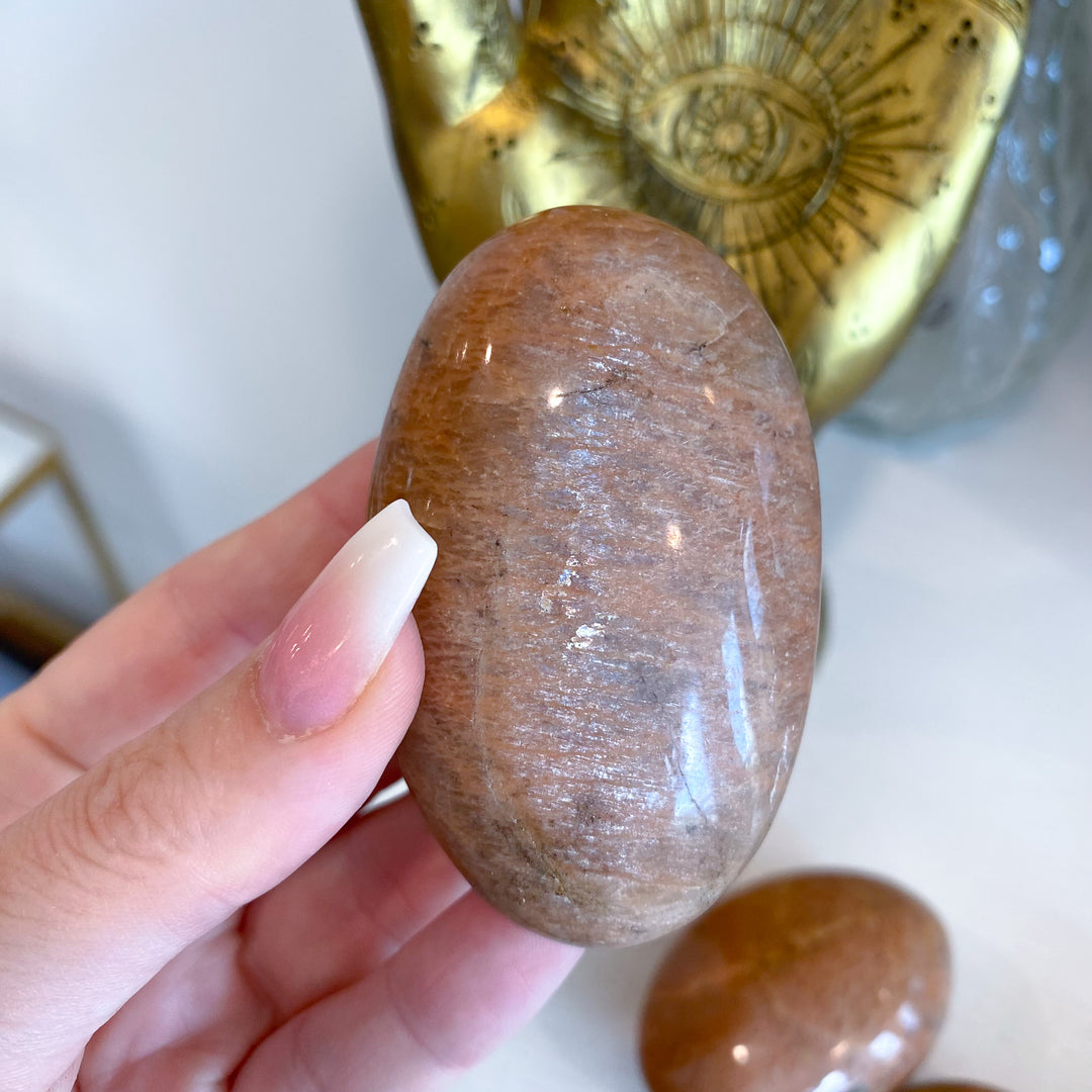 Apricot Peach Moonstone Palm Stone