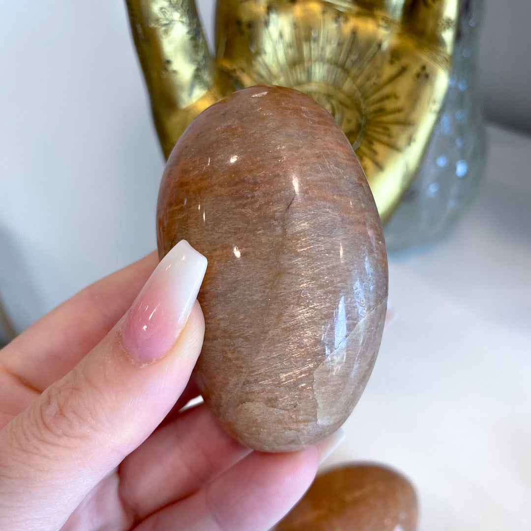 Apricot Peach Moonstone Palm Stone