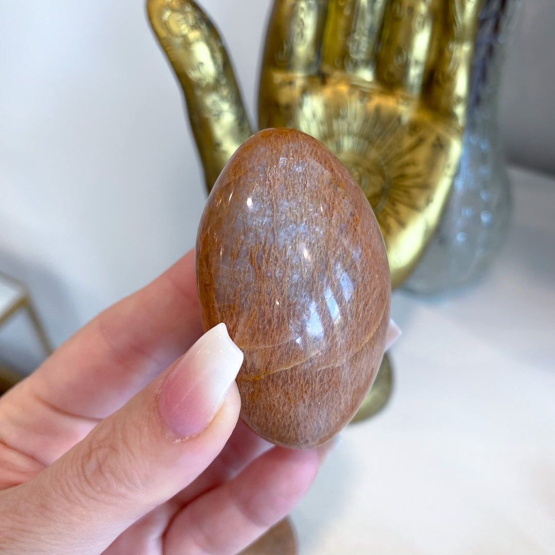 Apricot Peach Moonstone Palm Stone