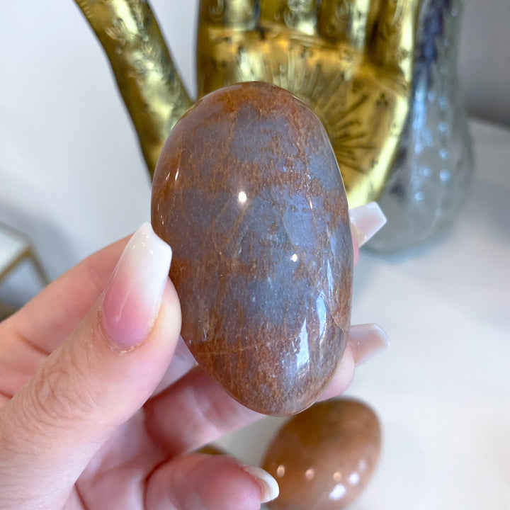 Apricot Peach Moonstone Palm Stone