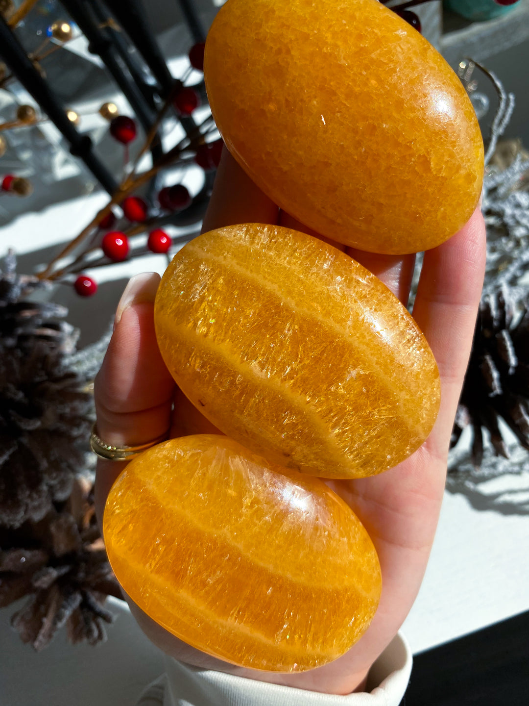 Bright, Juicy Orange Calcite Palm Stone