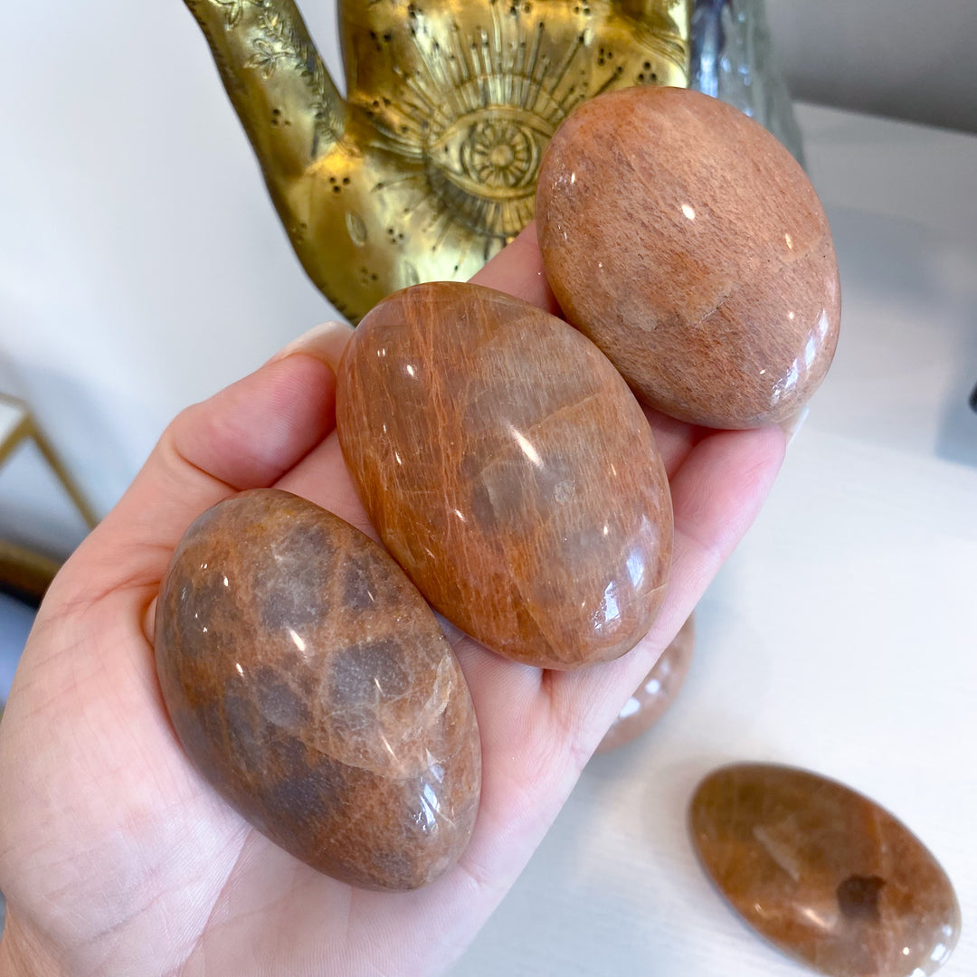 Apricot Peach Moonstone Palm Stone