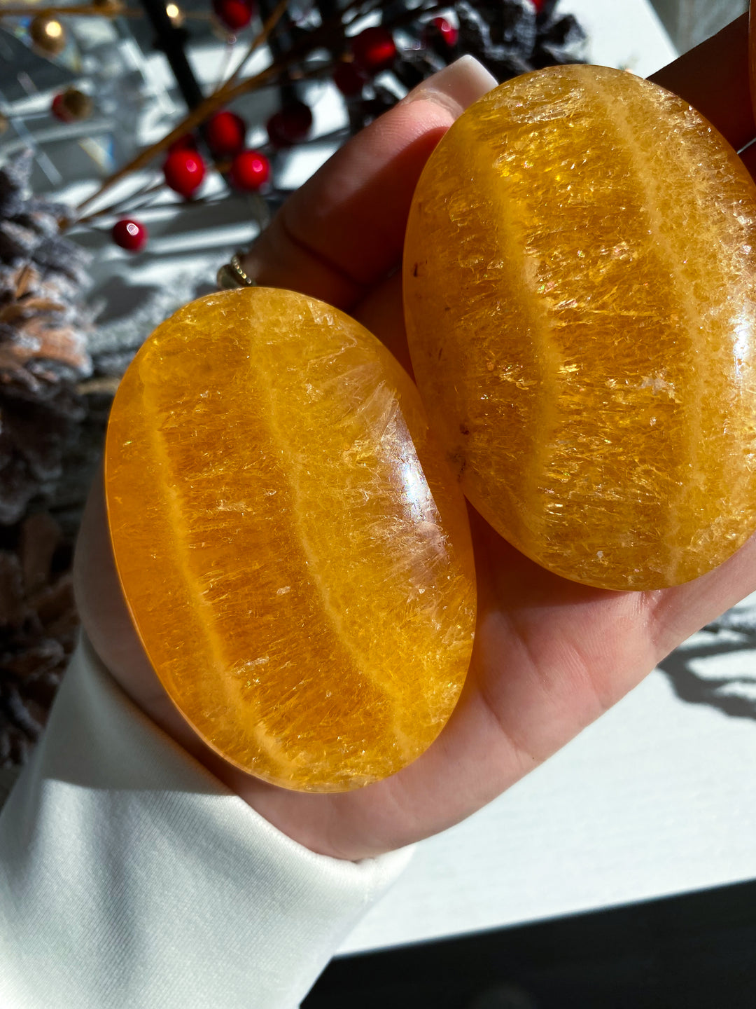 Bright, Juicy Orange Calcite Palm Stone