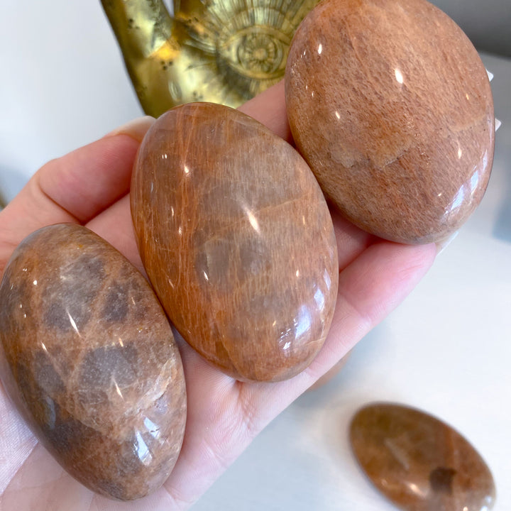 Apricot Peach Moonstone Palm Stone