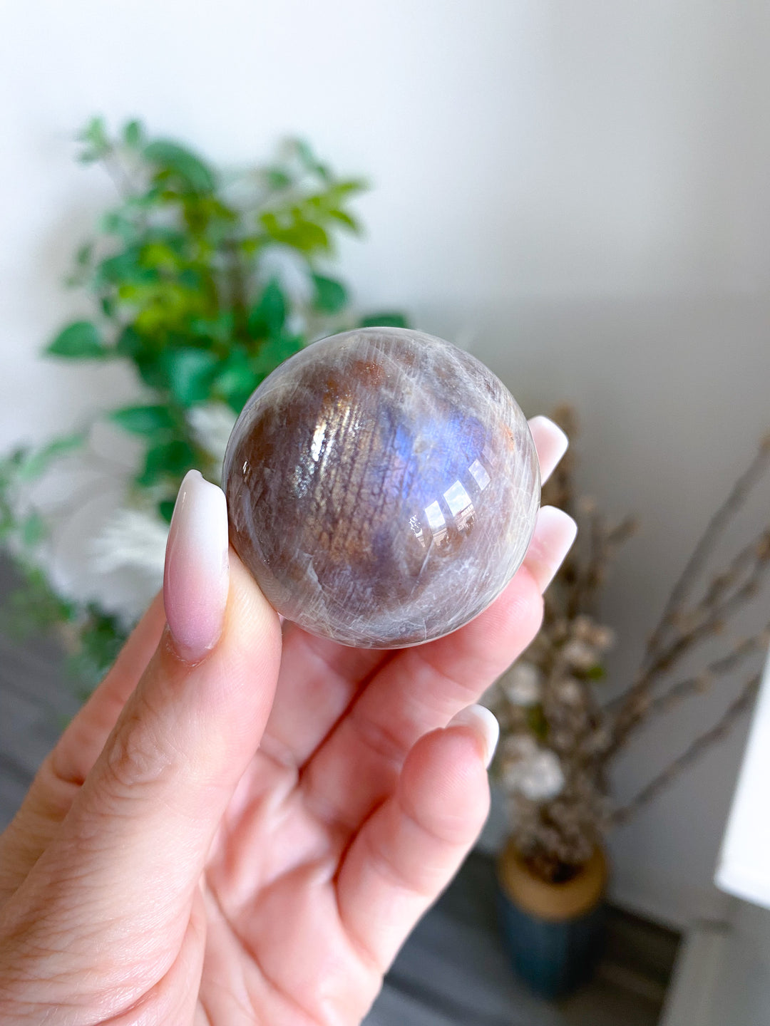 Blue Flash Moonstone Sphere w/ Sunstone or Candy Glitter