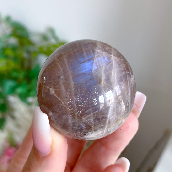 Blue Flash Moonstone Sphere w/ Sunstone or Candy Glitter