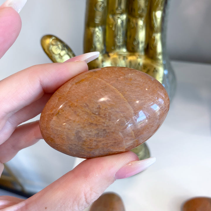 Apricot Peach Moonstone Palm Stone