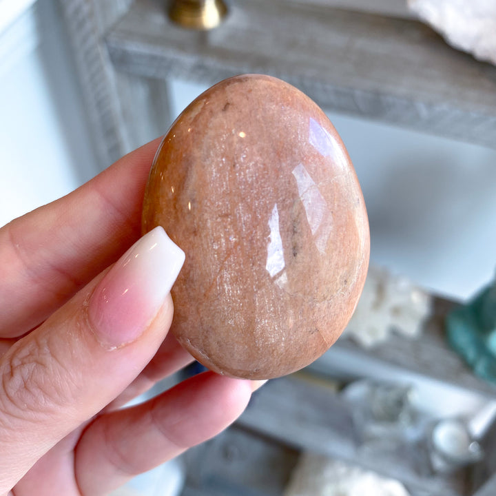 Apricot Peach Moonstone Palm Stone