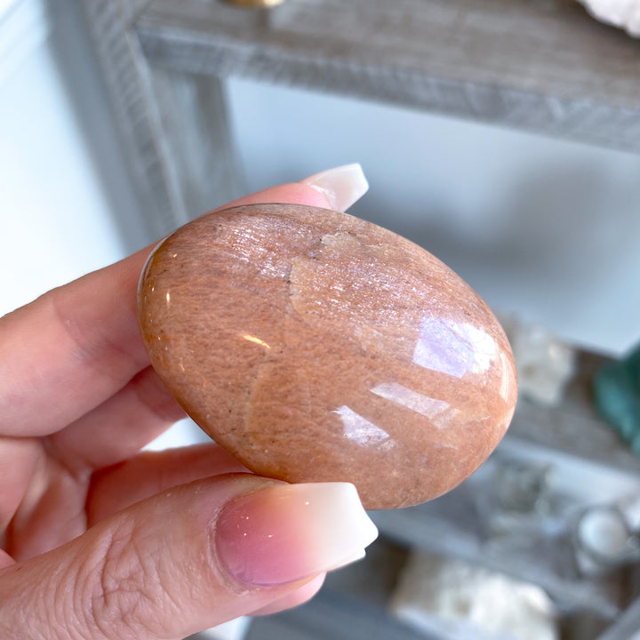 Apricot Peach Moonstone Palm Stone