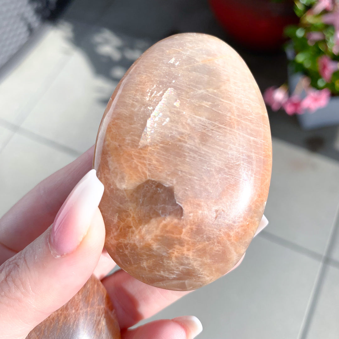 Apricot Peach Moonstone Palm Stone