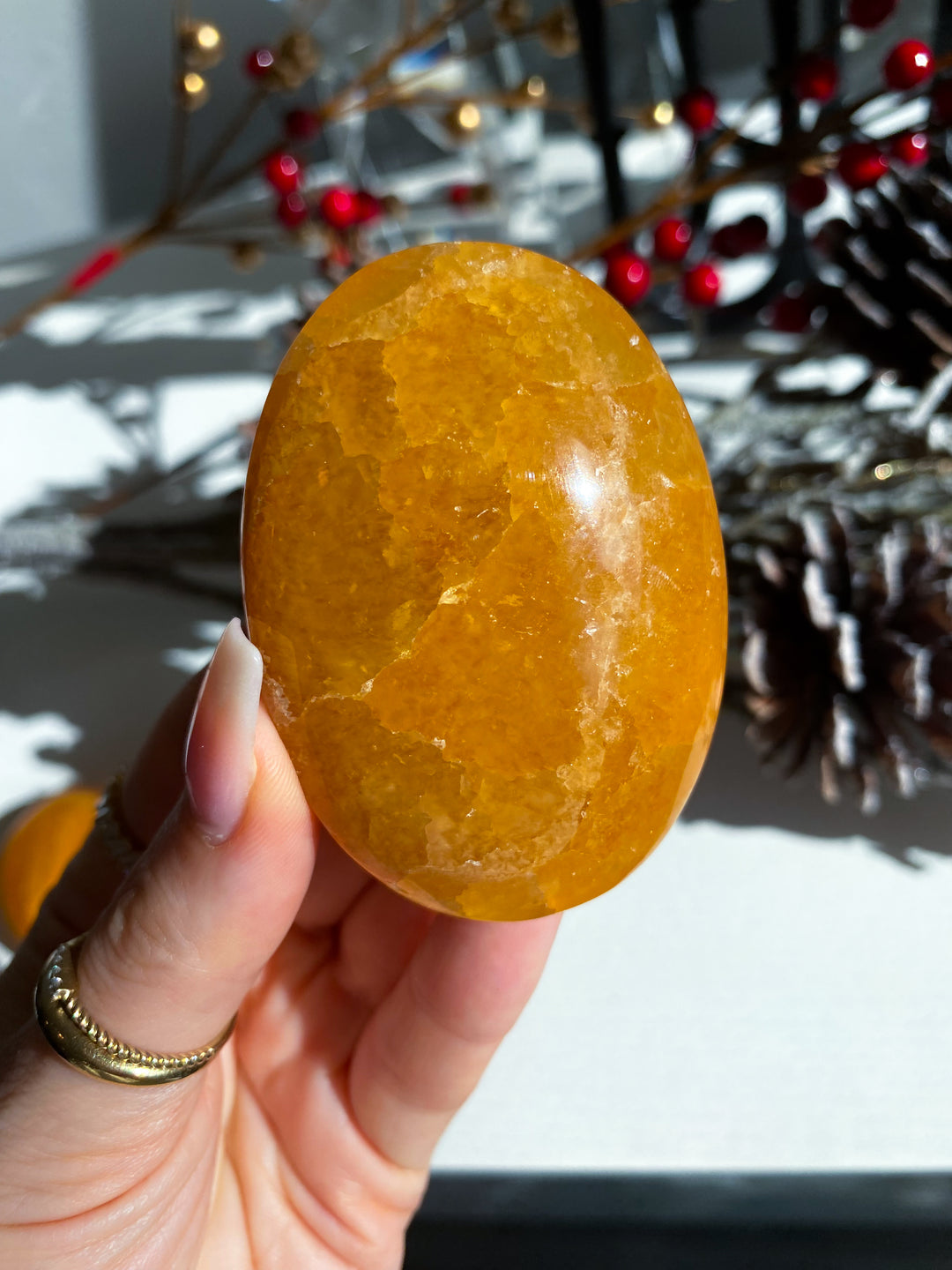 Bright, Juicy Orange Calcite Palm Stone