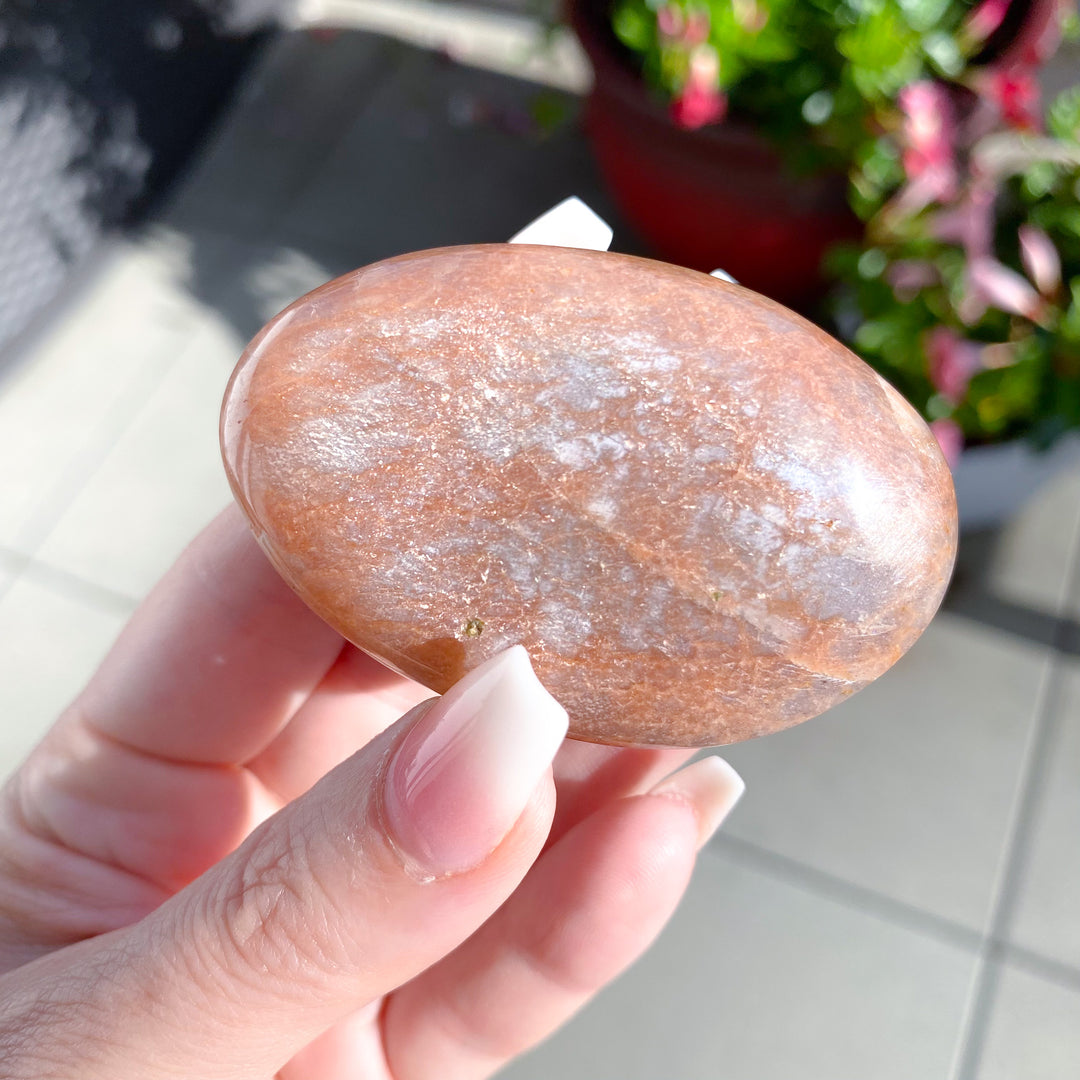 Apricot Peach Moonstone Palm Stone