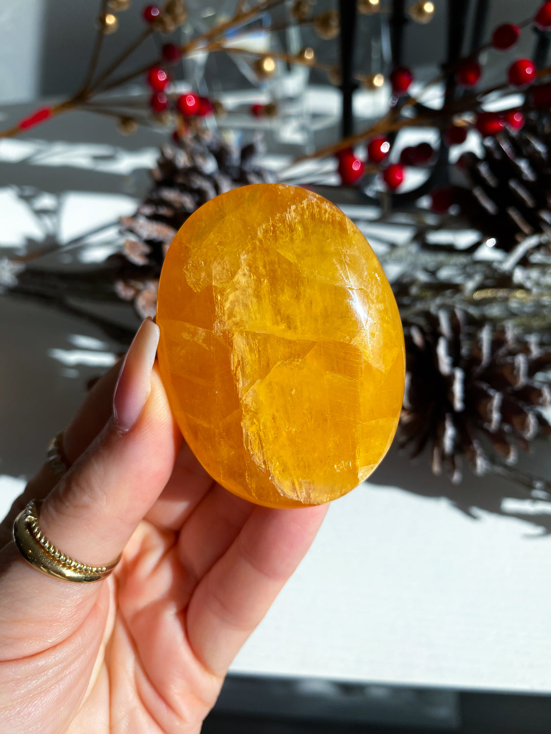 Bright, Juicy Orange Calcite Palm Stone