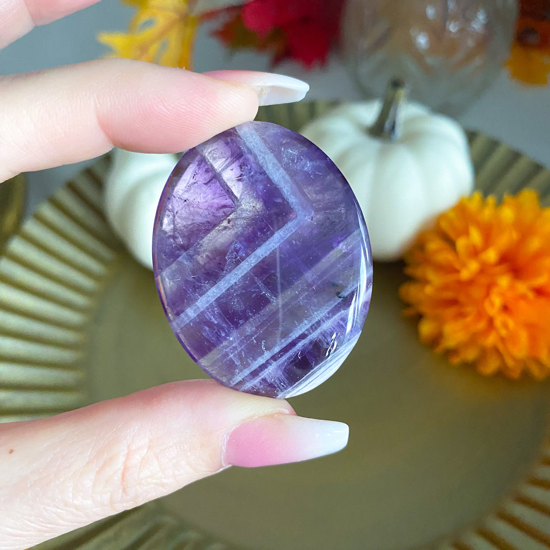 Flat Chevron Amethyst Palm Stone 