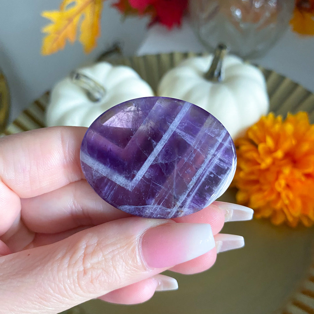 Flat Chevron Amethyst Palm Stone 