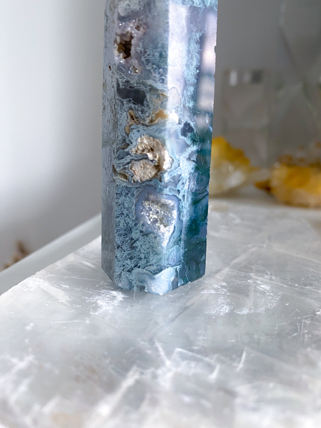 Druzy Green Moss Agate Tower w/ Quartz #4