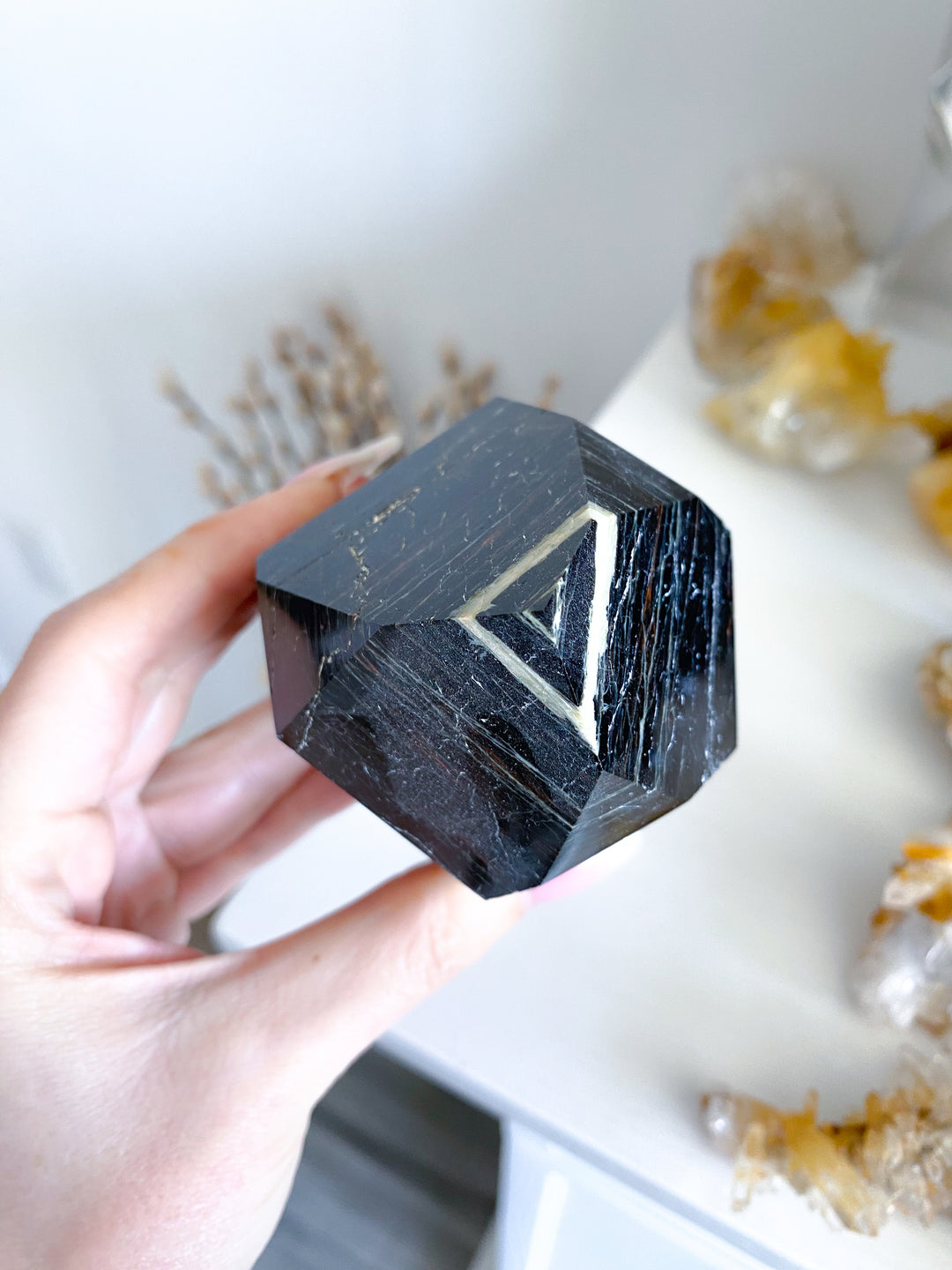 XL Chunky Black Tourmaline 6 Sided Tower with Hematite - Get Exact Item