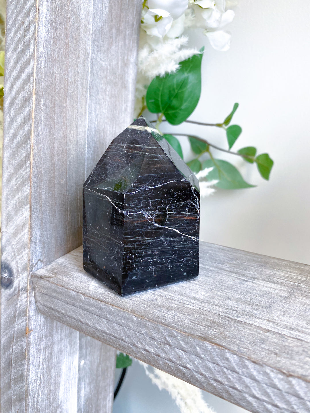 XL Chunky Black Tourmaline 6 Sided Tower with Hematite - Get Exact Item
