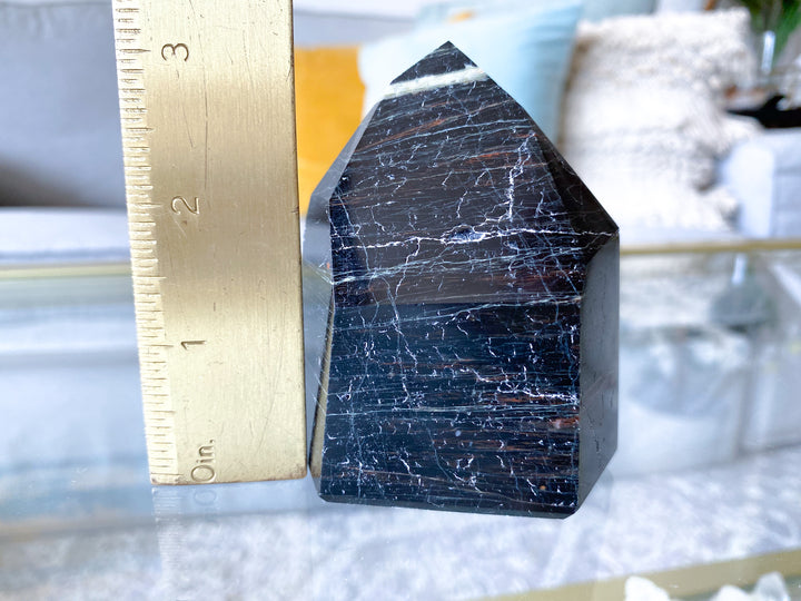 XL Chunky Black Tourmaline 6 Sided Tower with Hematite - Get Exact Item