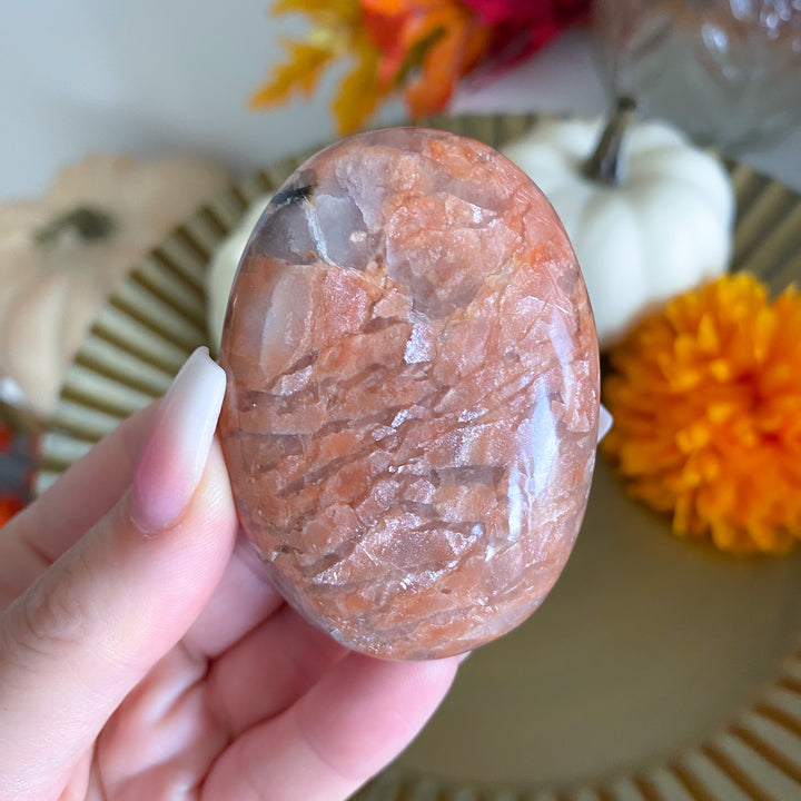 Flashy Peach Moonstone Palm Stone 